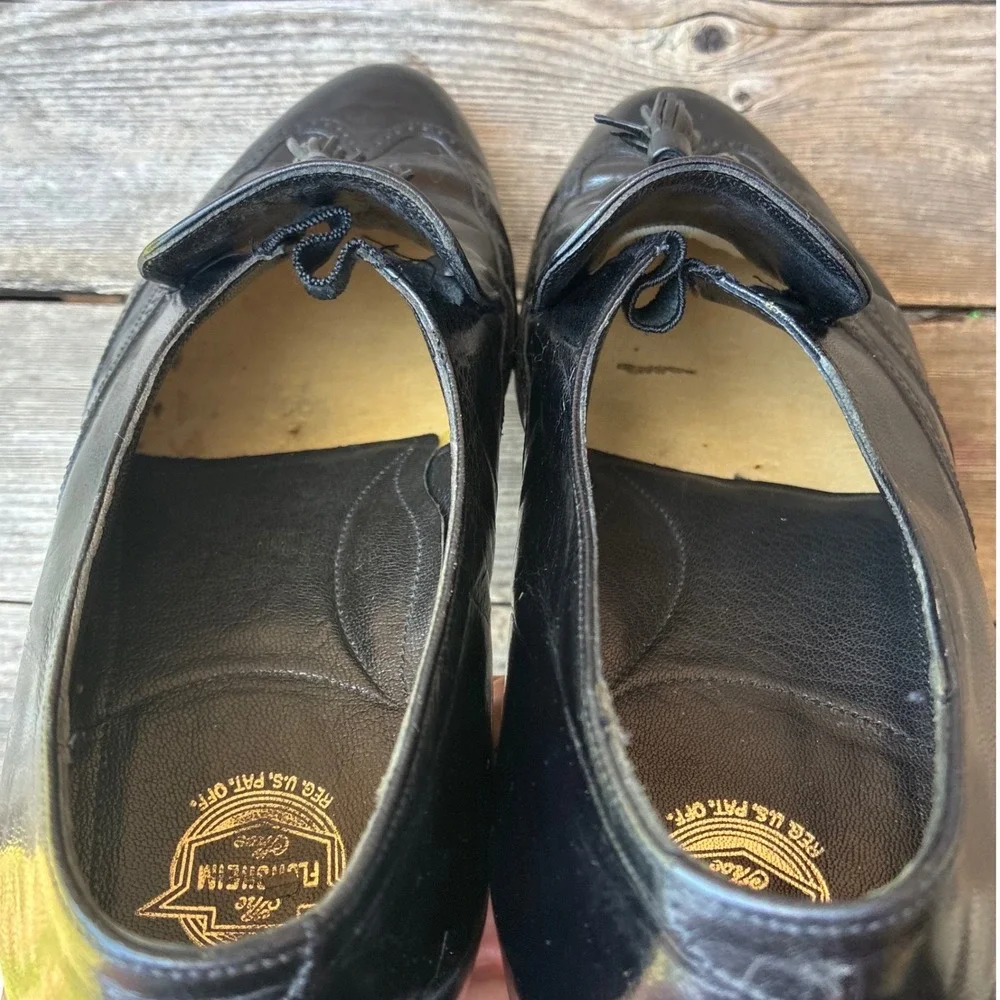 Vintage Florsheim Black Leather Kiltie Tassel Loafers Men's 7.5 E Wide 20108